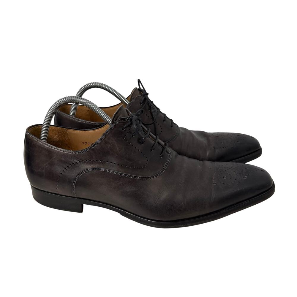 Magnanni Vaughan Dress Shoes Mens Size 10 M Oxford Hand Painted Dark Brown Spain